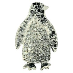 10 Karat White Gold Black and White Diamond Penguin Pendant #21449