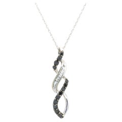 10 Karat White Gold Black and White Diamond Twist Necklace