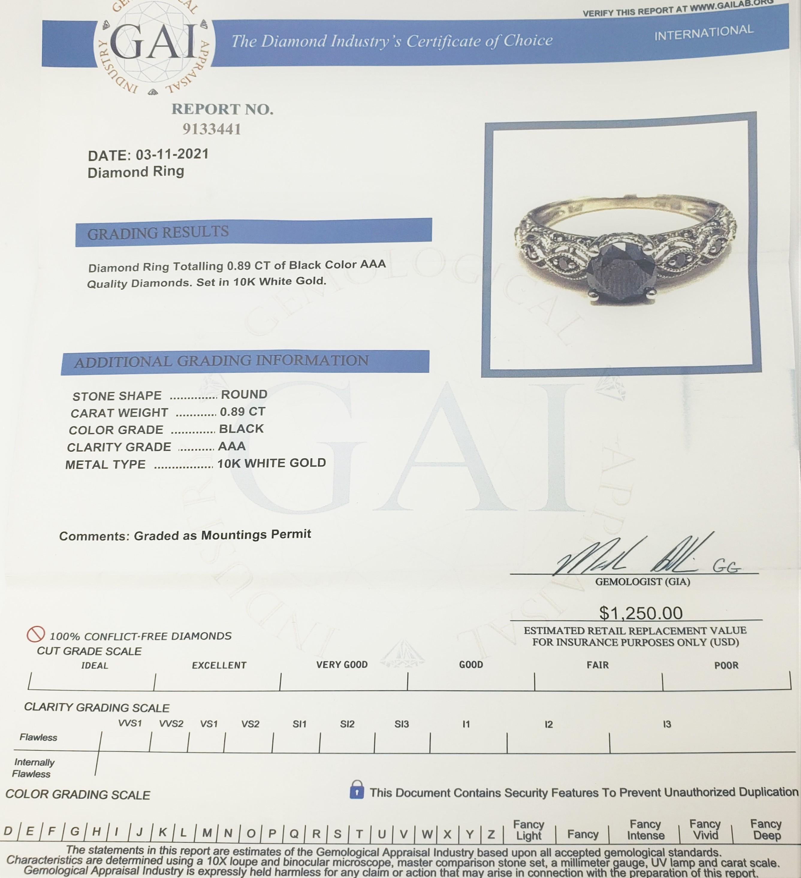 10 Karat White Gold Black Diamond Ring  For Sale 5