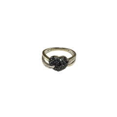10 Karat White Gold Black Stone and White Diamond Heart Ring Size 6.25 #16107