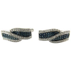 10 Karat White Gold Blue and White Diamond Earrings