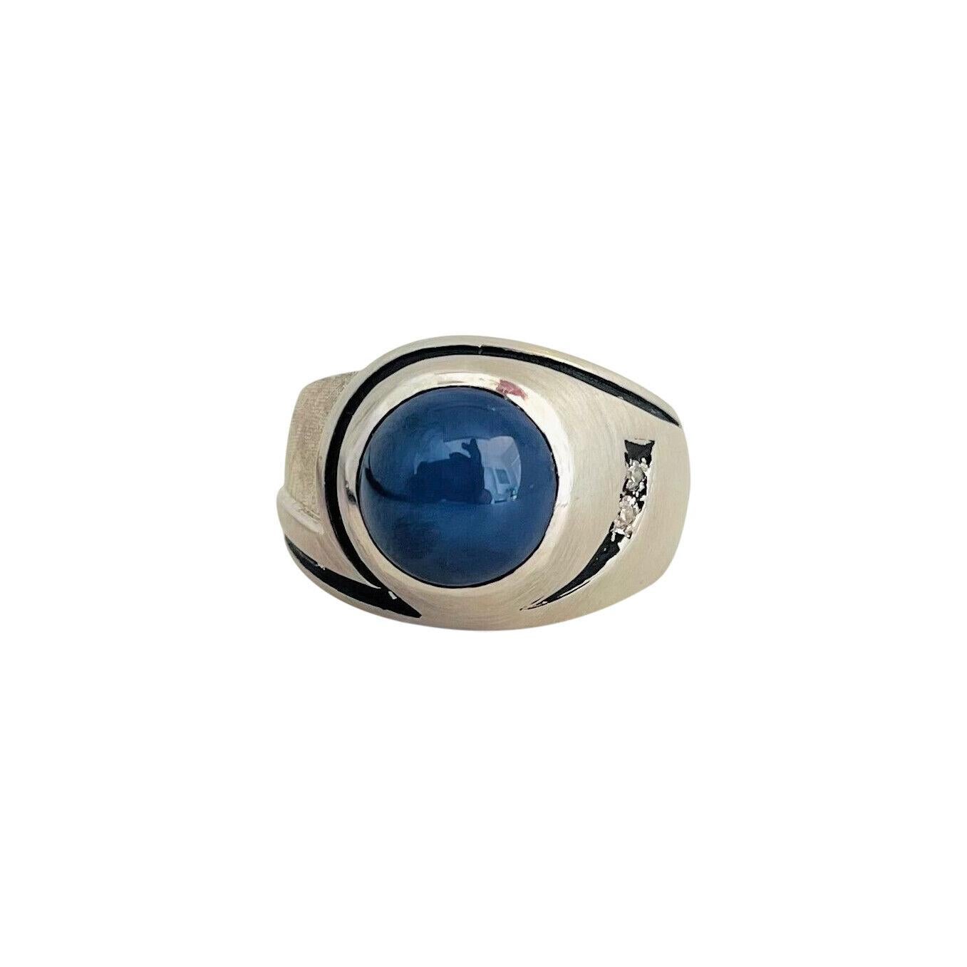 Ring aus 10 Karat Weißgold mit blauem Sternsaphir und Diamant 3