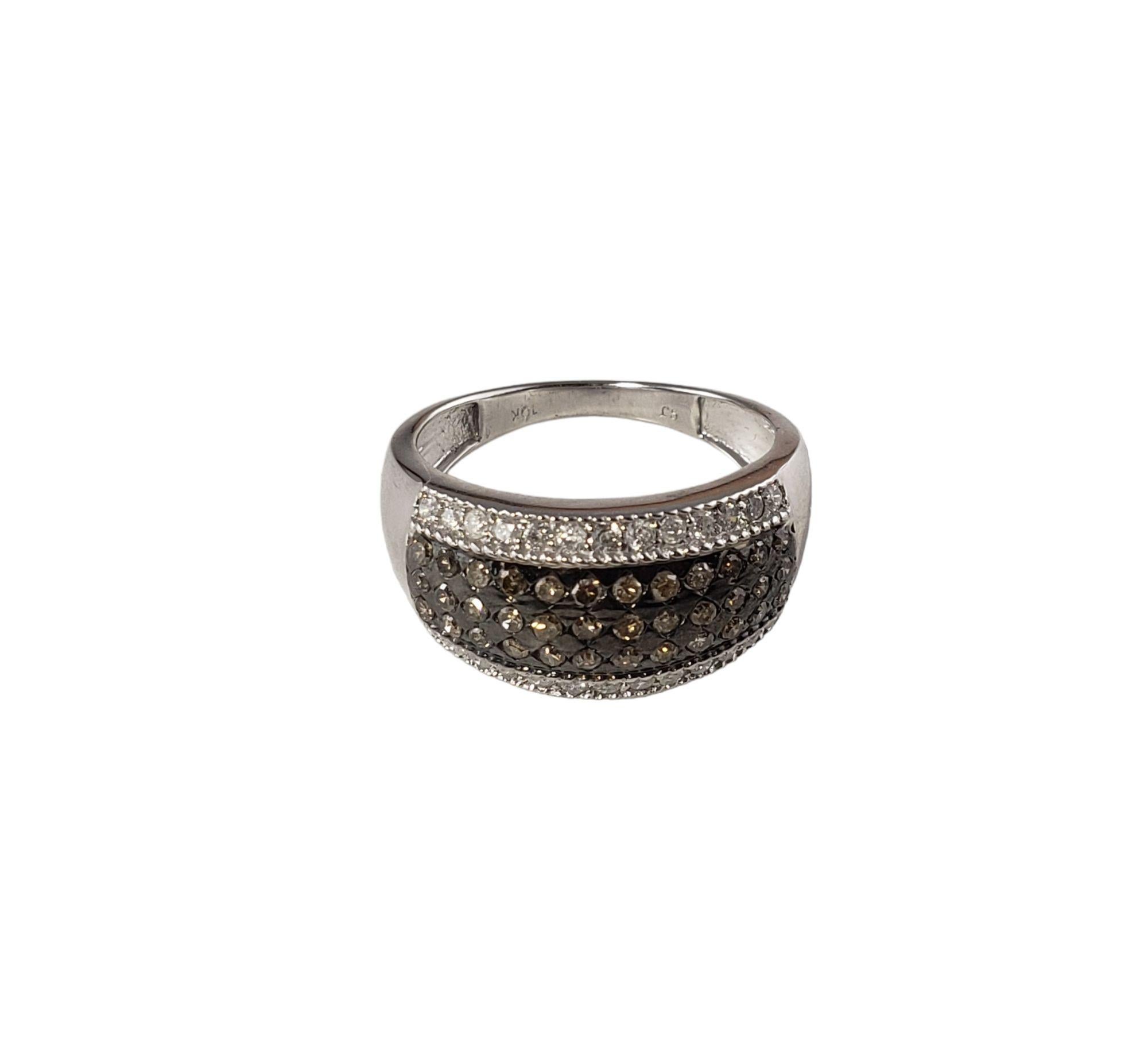 Round Cut 10 Karat White Gold Brown and White Diamond Band Ring For Sale