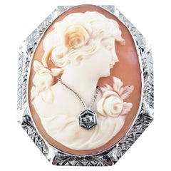 Vintage 10 Karat White Gold Cameo Brooch / Pendant