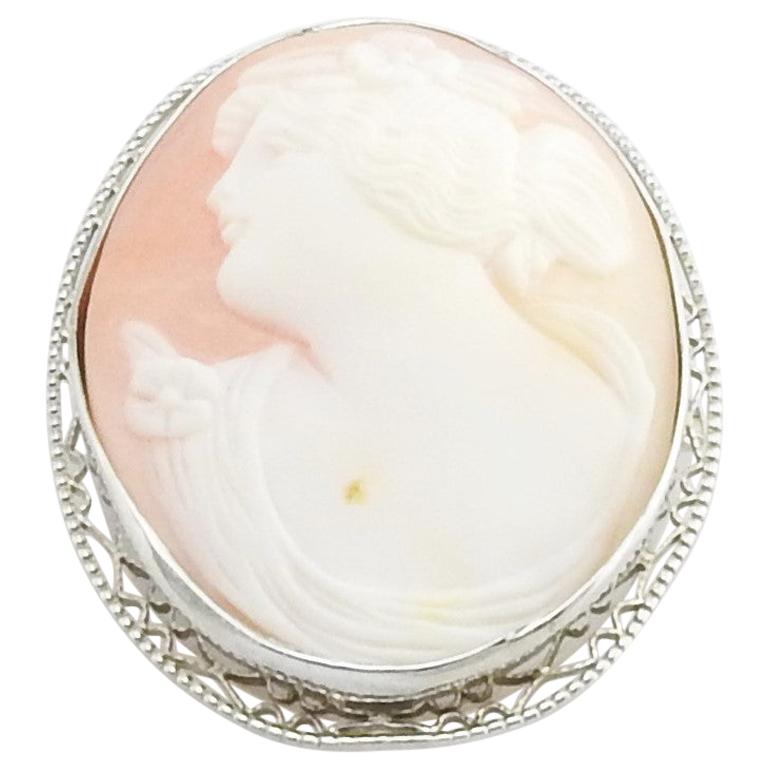 10 Karat White Gold Cameo Brooch / Pin For Sale