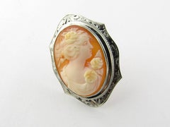 10 Karat White Gold Cameo Pin