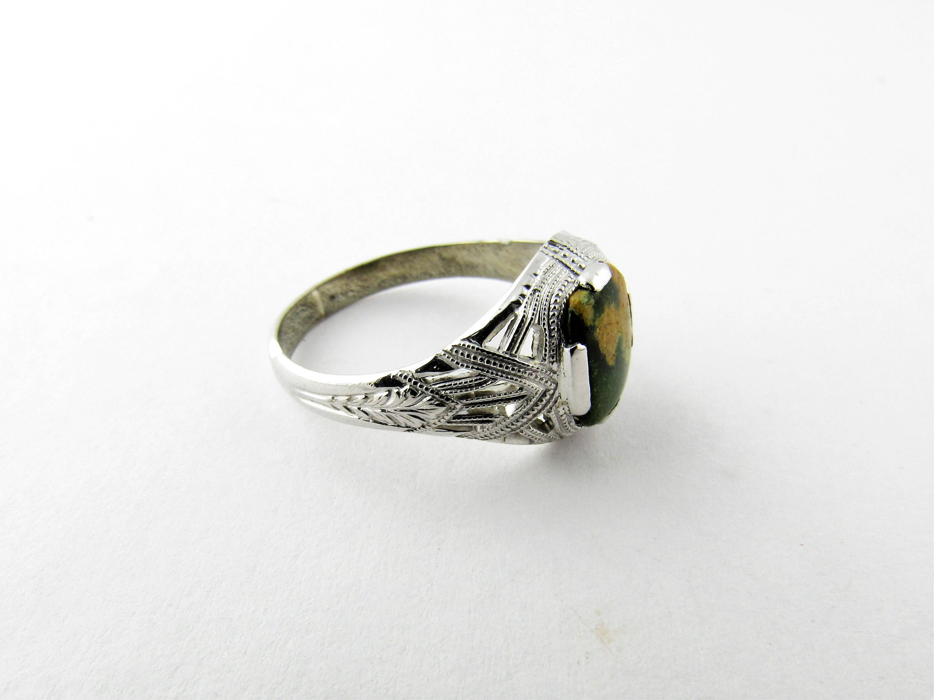 Women's 10 Karat White Gold Connemara Green Marbleized Stone Ring