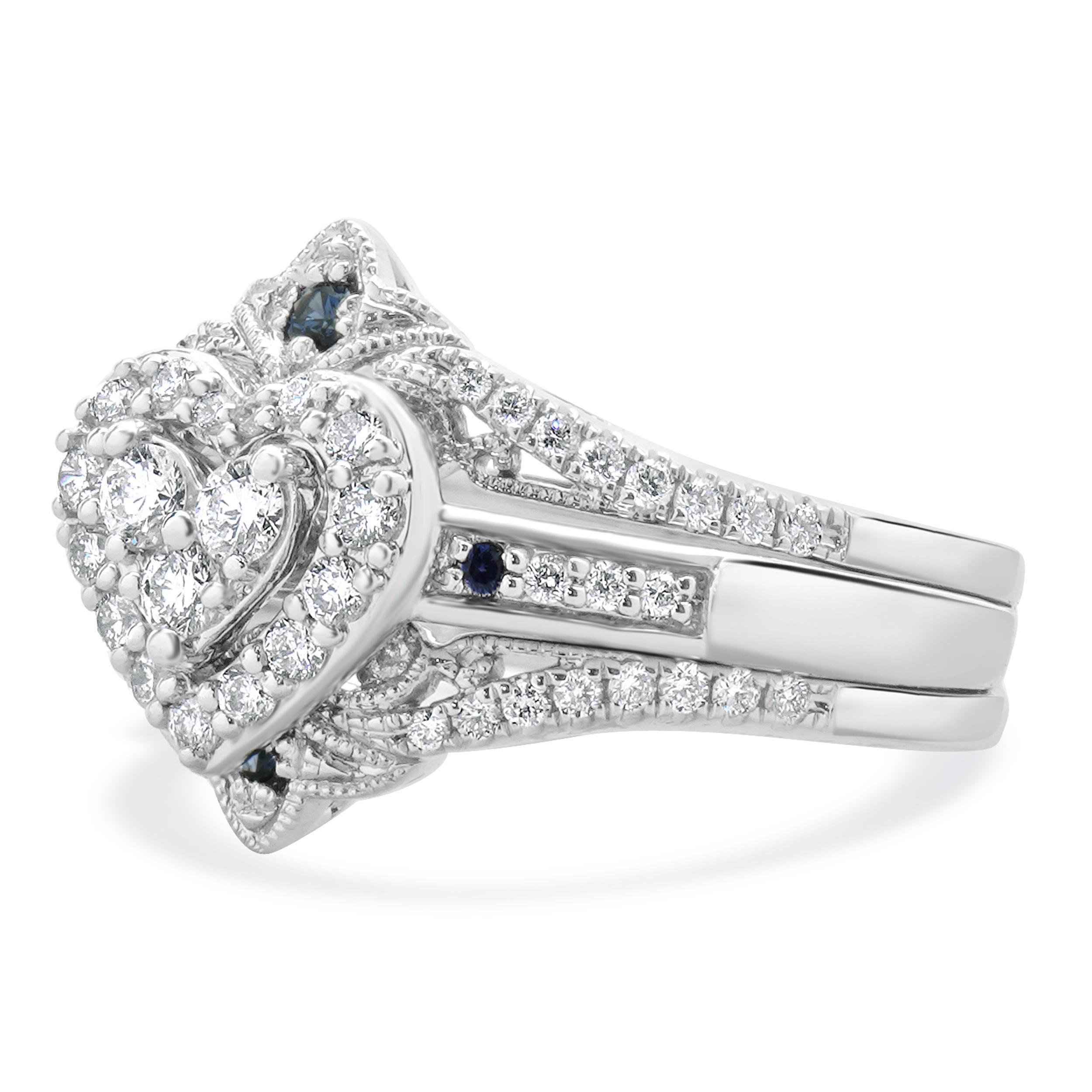 Material: 10K white gold
Diamond: 60 round brilliant cut = 0.85cttw
Color: H
Clarity: SI1-2
Ring Size: 7 (please allow up to 2 additional business days for sizing requests)
Dimensions: ring top measures 14.3mm wide
Weight: 6.49 grams
