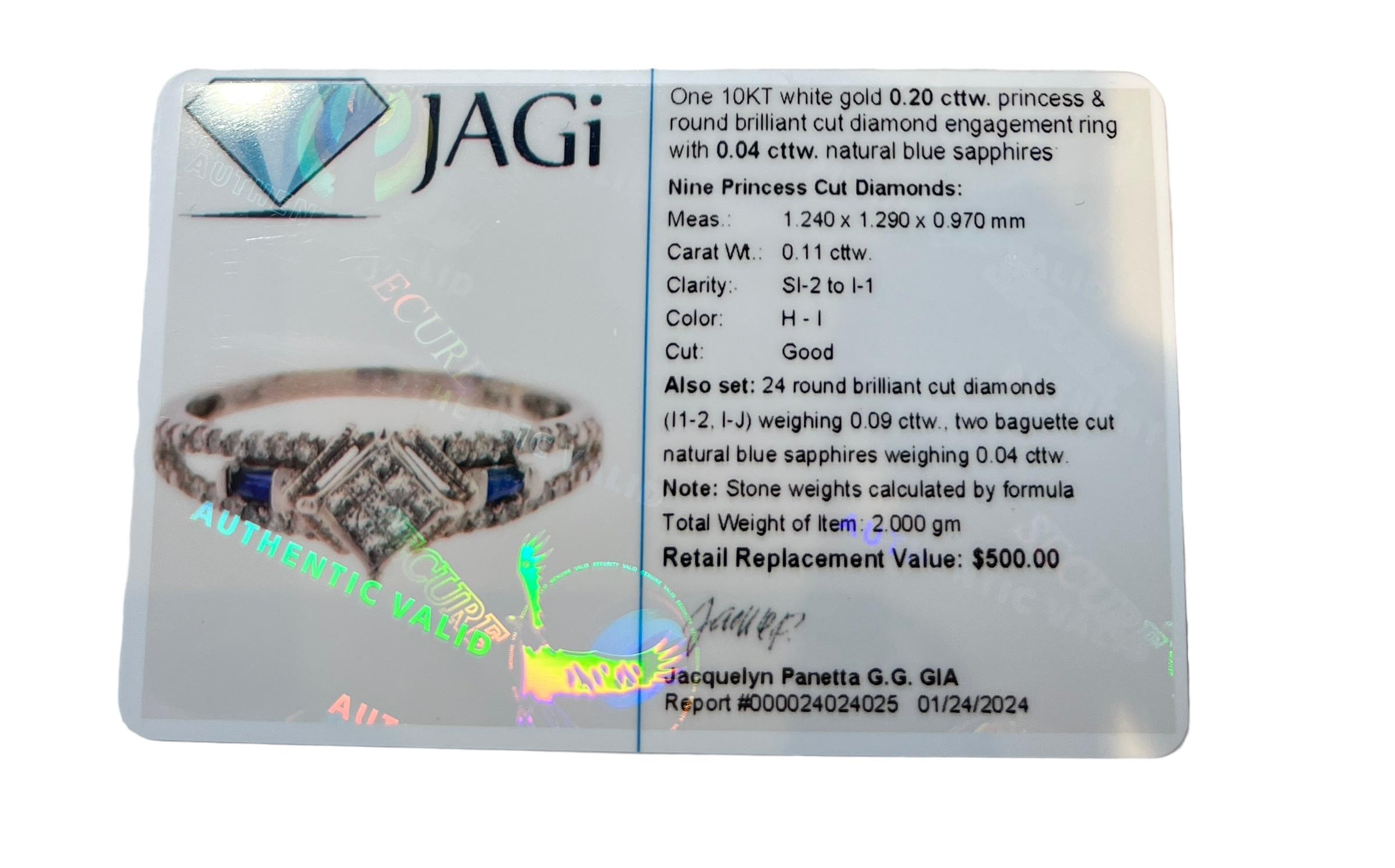 10 Karat White Gold Diamond and Sapphire Ring Size 6.25 For Sale 1