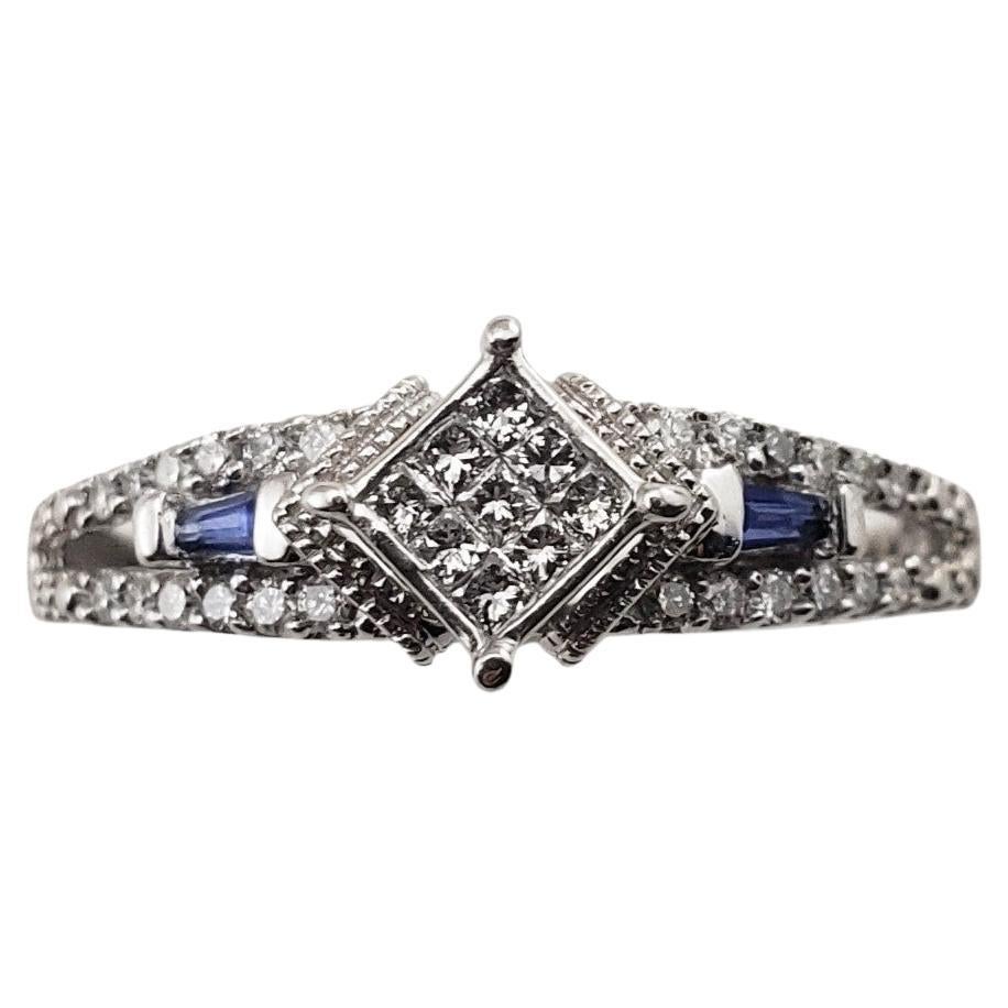 10 Karat White Gold Diamond and Sapphire Ring Size 6.25 For Sale