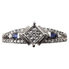 Vintage 10 Karat White Gold Diamond and Sapphire Ring Size 6.25