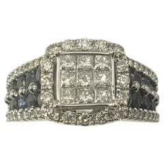 Vintage 10 Karat White Gold Diamond and Sapphire Ring Size 7.25