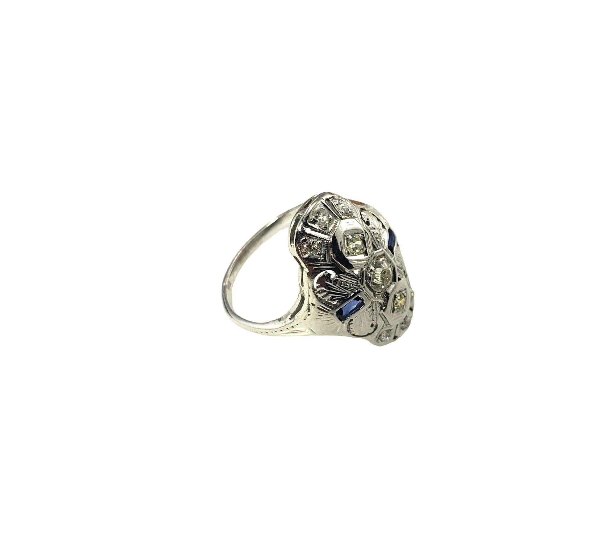 Women's 10 Karat White Gold Diamond and Lab Created Sapphire Ring For Sale