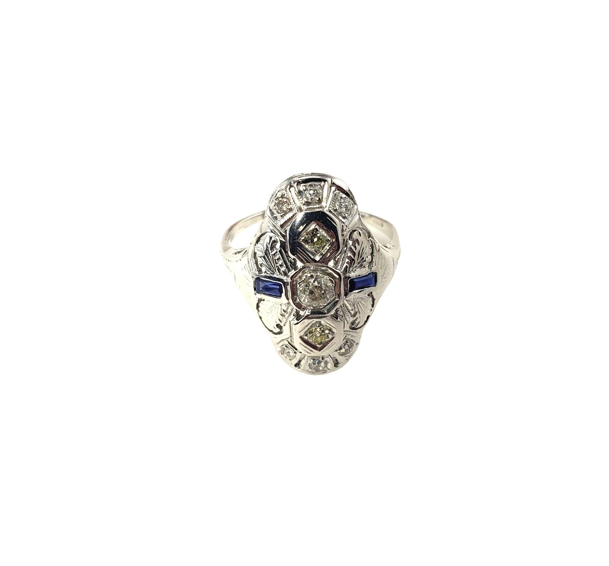 10 Karat White Gold Diamond and Lab Created Sapphire Ring For Sale 1