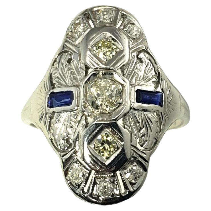 10 Karat White Gold Diamond and Lab Created Sapphire Ring For Sale