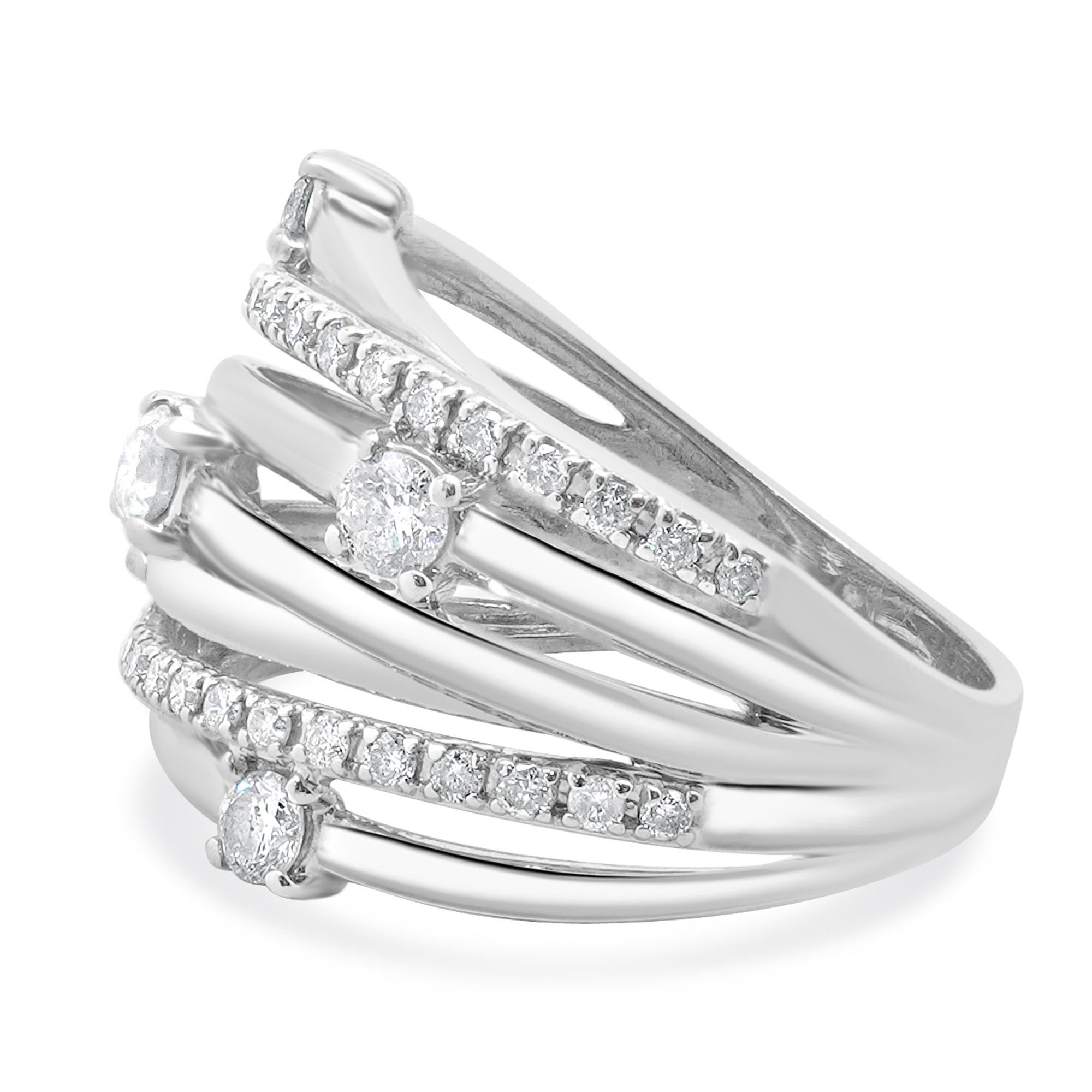 Designer: custom
Material: 10K white gold
Diamond:  43 round cut = 0.65cttw
Color: H/I
Clarity: I2
Size: 6 sizing available 
Weight: 4.36 grams
