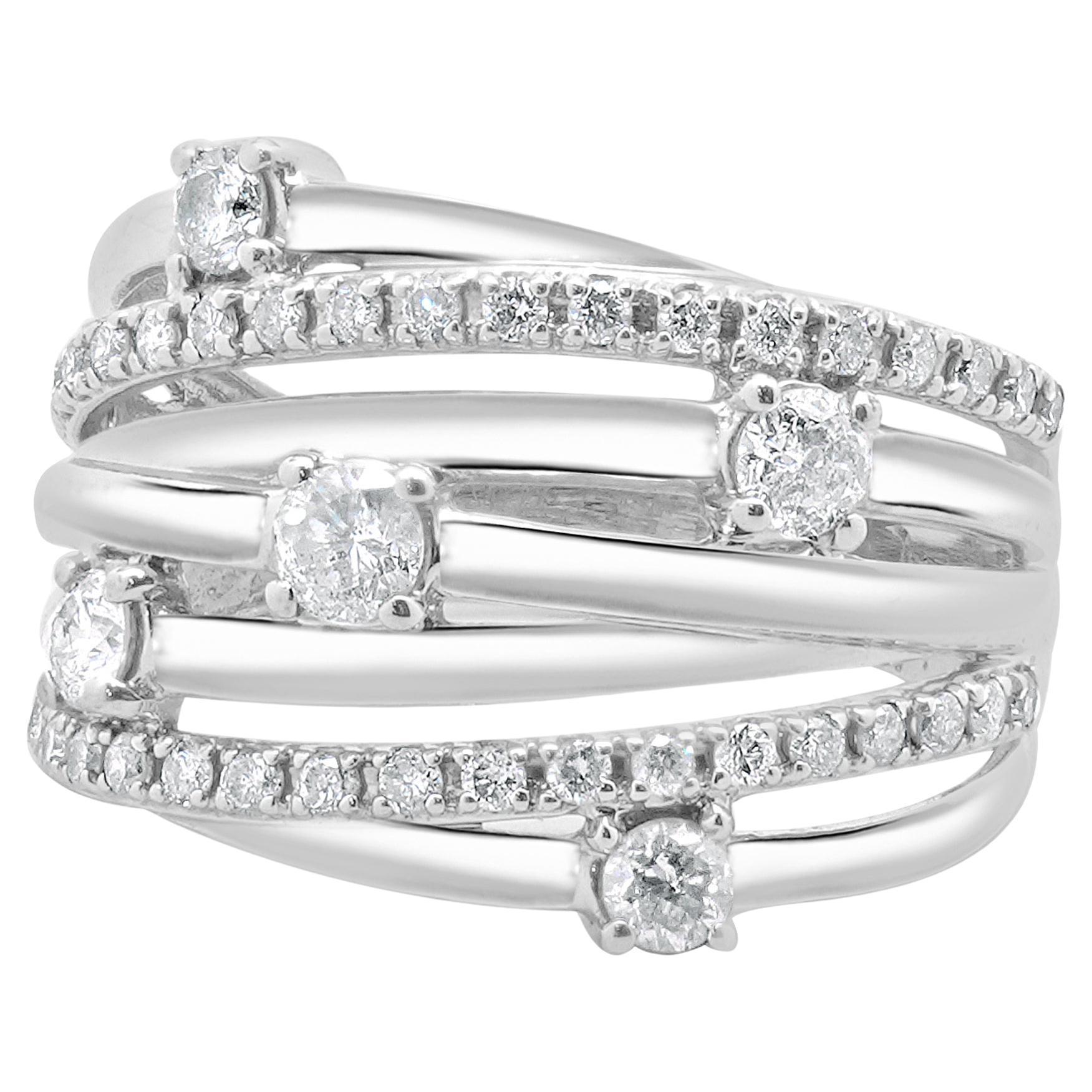10 Karat White Gold Diamond Bypass Ring with Stations