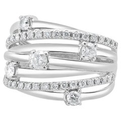 10 Karat White Gold Diamond Bypass Ring with Stations