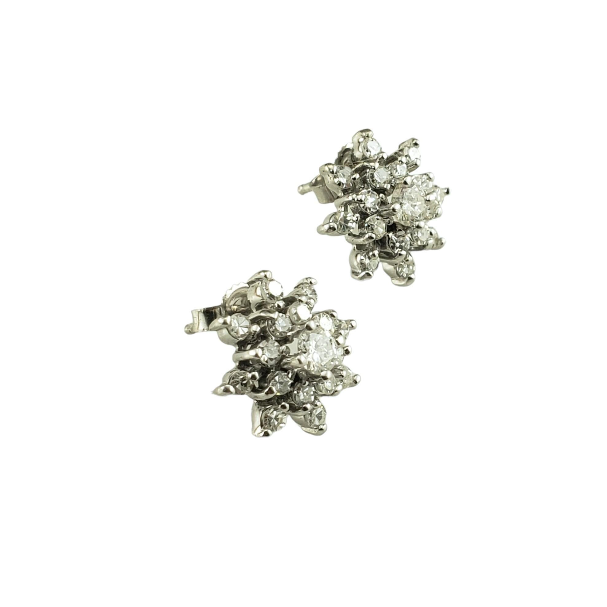 Round Cut 10 Karat White Gold Diamond Cluster Earrings #16239 For Sale