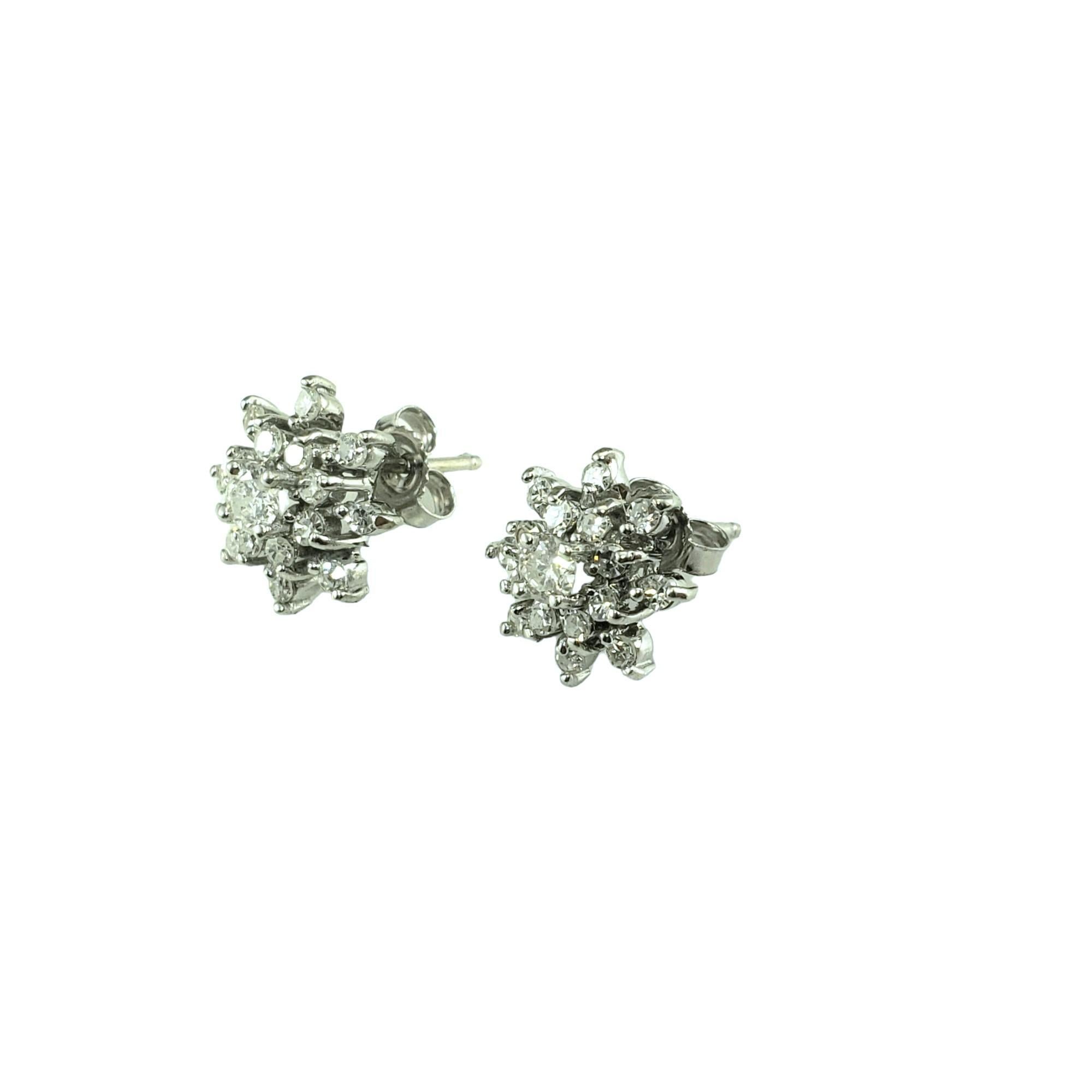 10 Karat White Gold Diamond Cluster Earrings #16239 In Good Condition For Sale In Washington Depot, CT