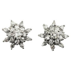 10 Karat White Gold Diamond Cluster Earrings #16239
