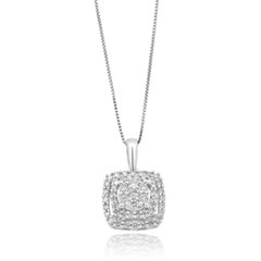 10 Karat White Gold Diamond Cluster Necklace