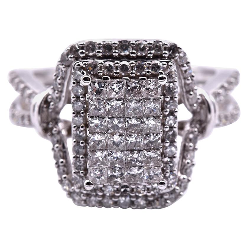 10 Karat White Gold Diamond Cluster Ring