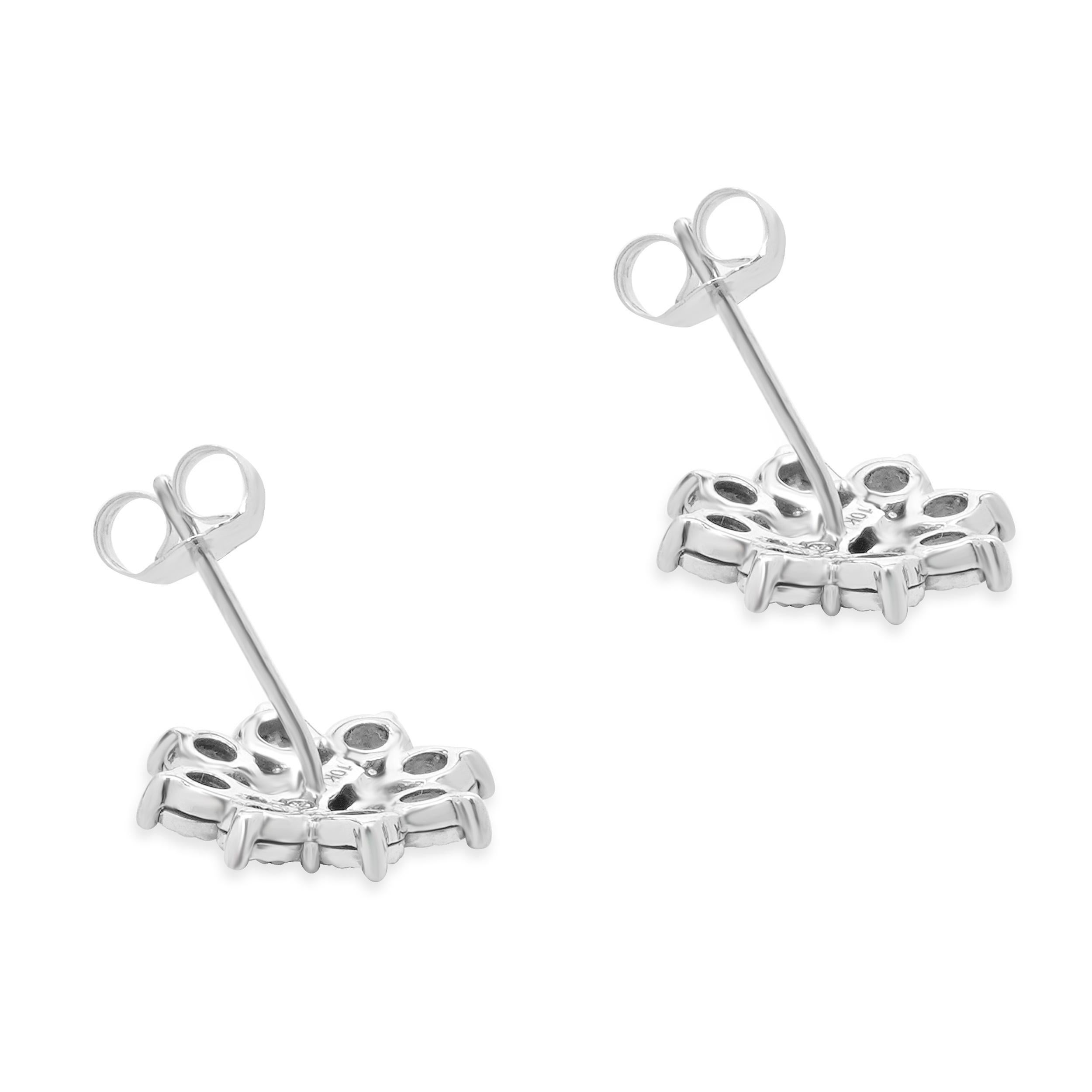 Round Cut 10 Karat White Gold Diamond Cluster Stud Earrings For Sale