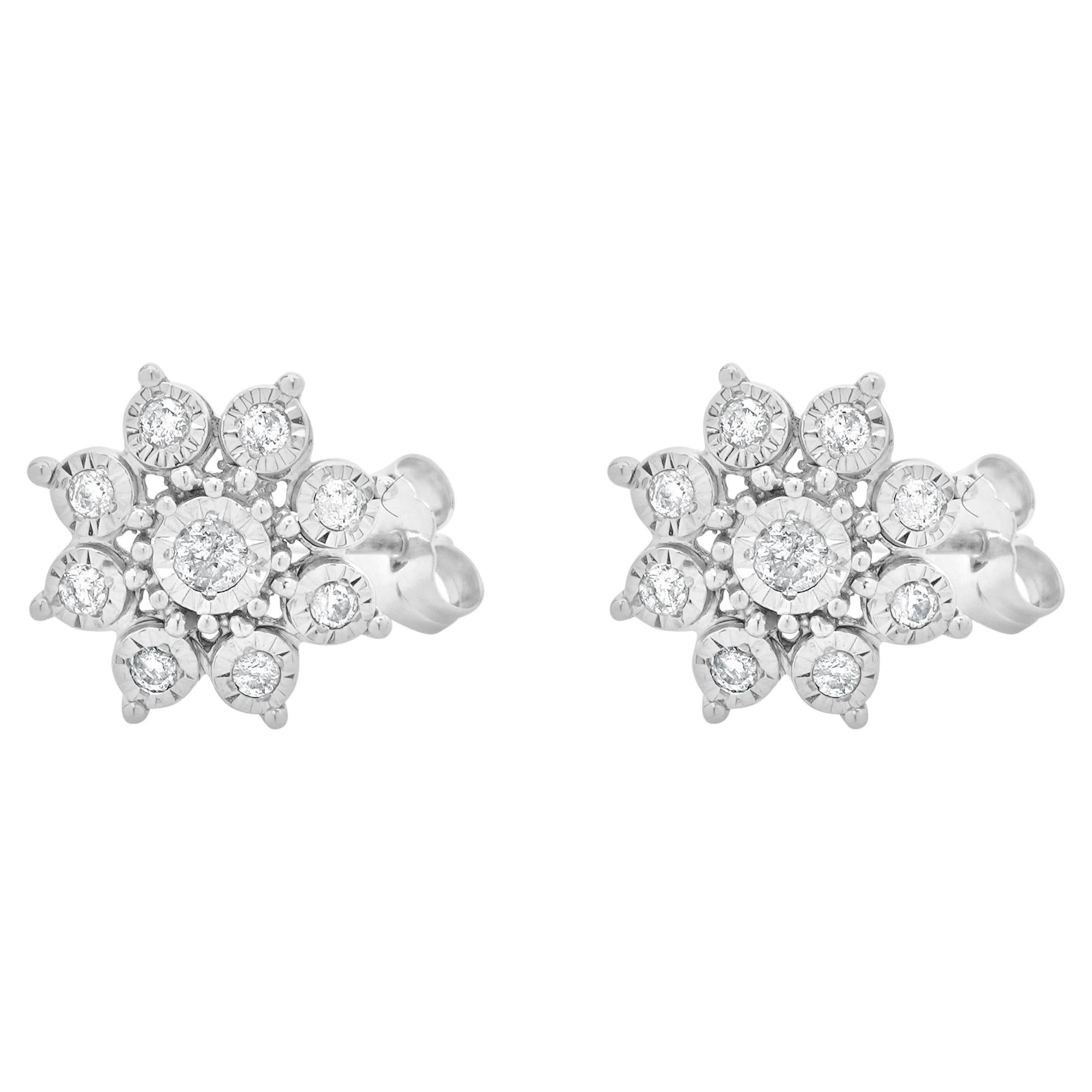 10 Karat White Gold Diamond Cluster Stud Earrings