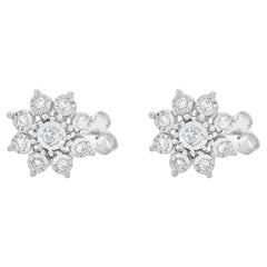 10 Karat White Gold Diamond Cluster Stud Earrings