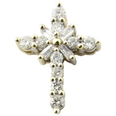 10 Karat White and Yellow Gold Diamond Cross Pendant