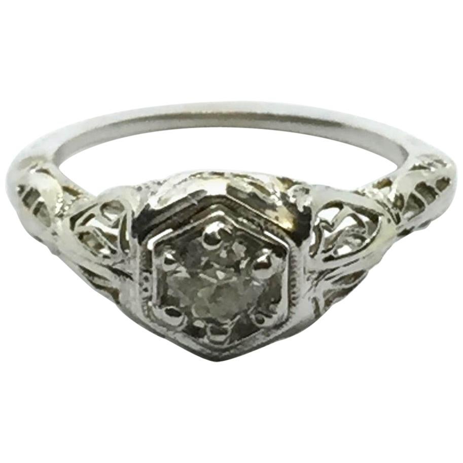 10 Karat White Gold Diamond Engagement Ring For Sale