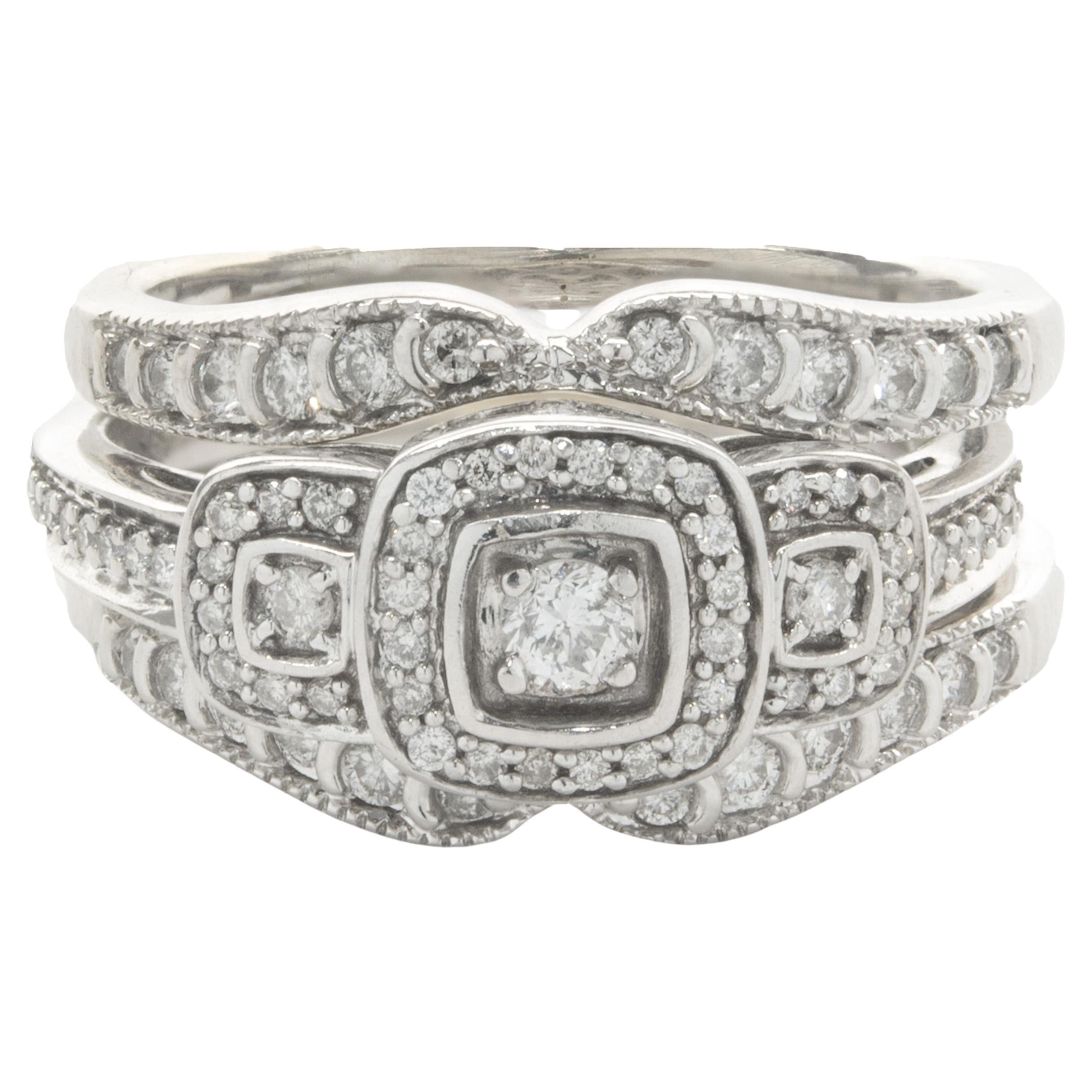 10 Karat White Gold Diamond Engagement Ring with Ring Gaurd