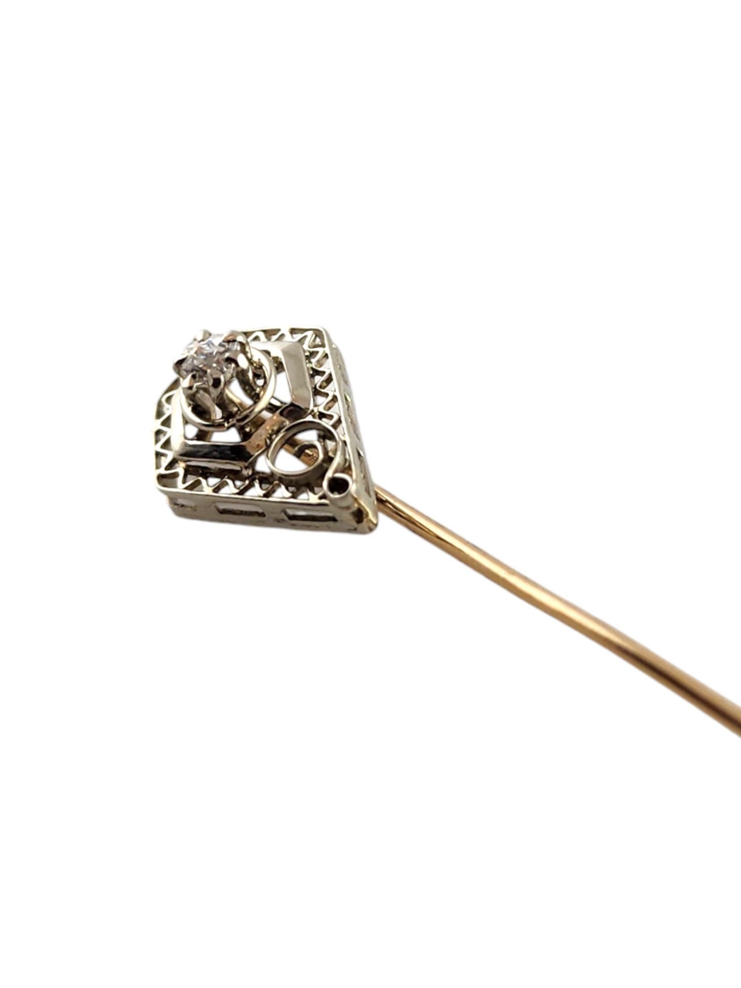 Old Mine Cut 10 Karat White Gold Diamond Filigree Stick Pin #19187 For Sale