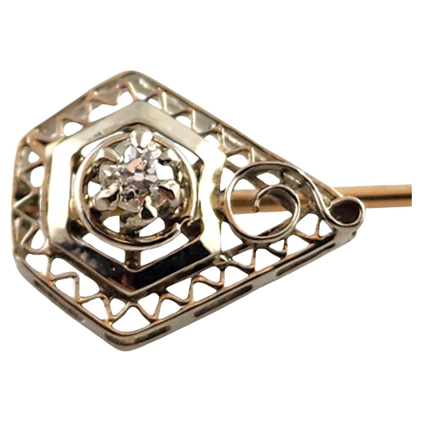 10 Karat White Gold Diamond Filigree Stick Pin #19187