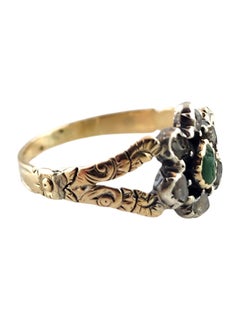 10 Karat White Gold Diamond & Green Stone Ring Size 6 #18683