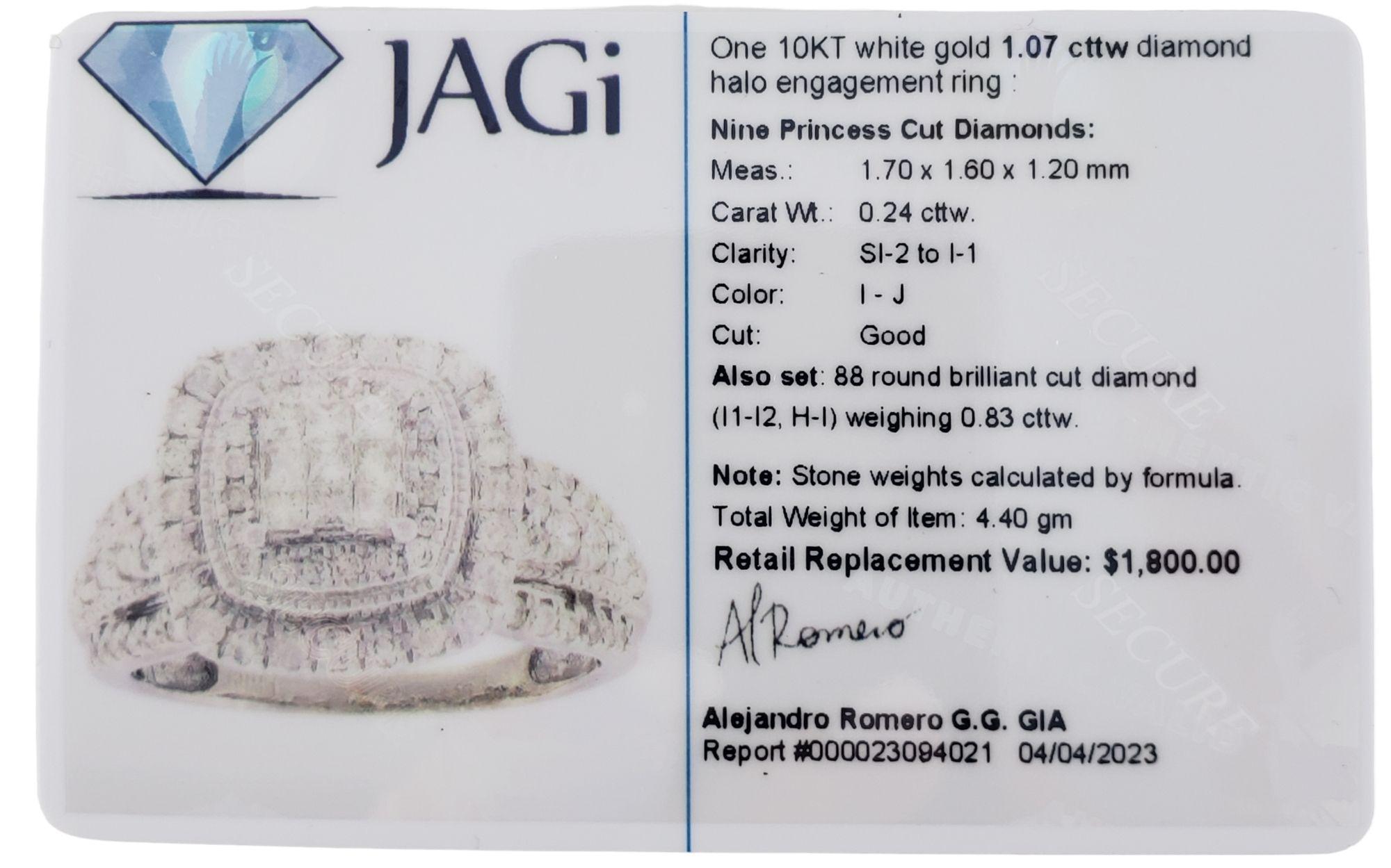  10 Karat White Gold Diamond Halo Engagement Ring Size 7 #14218 For Sale 1