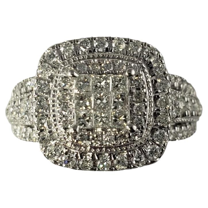  10 Karat White Gold Diamond Halo Engagement Ring Size 7 #14218 For Sale