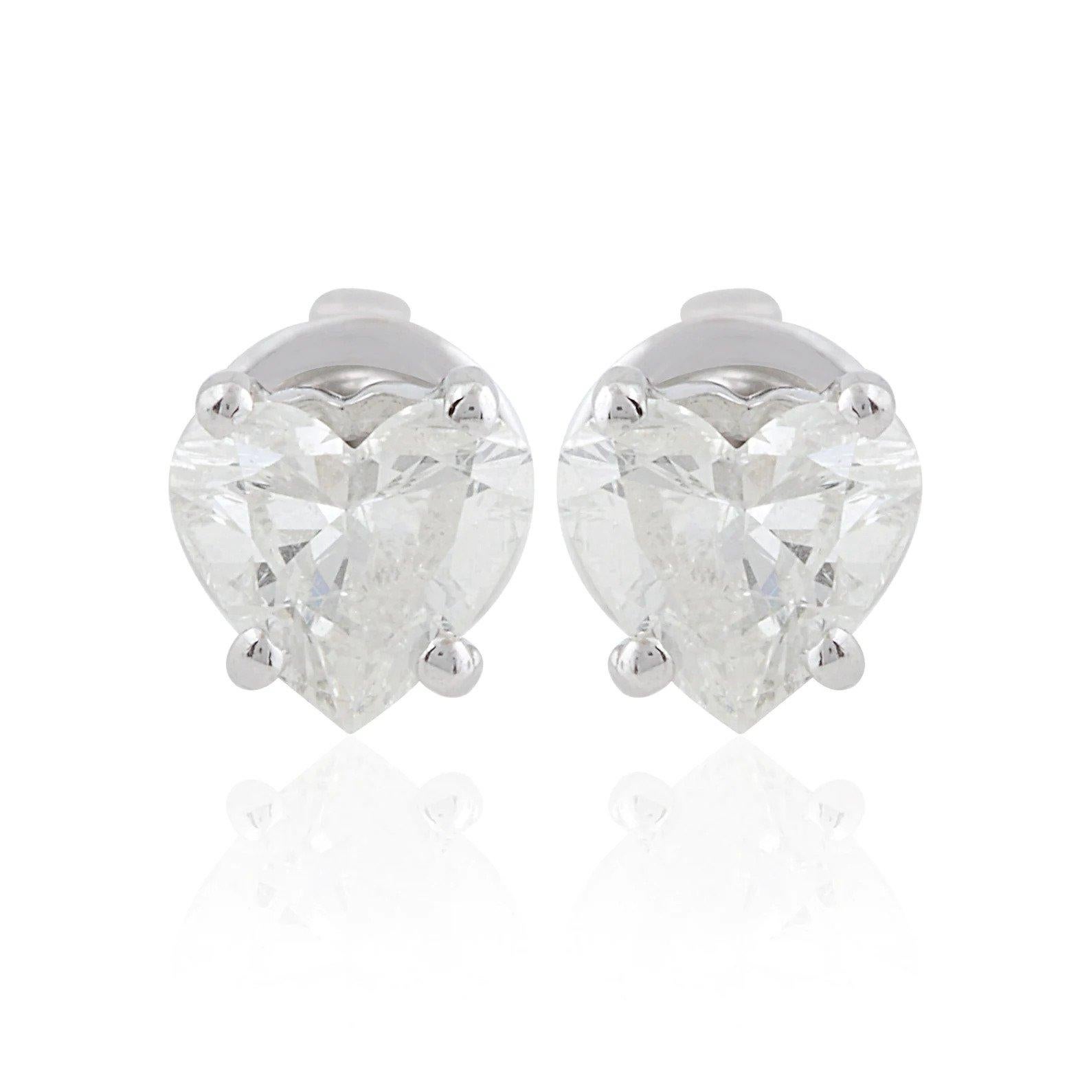 Heart Cut 10 Karat White Gold Diamond Heart Stud Earrings For Sale