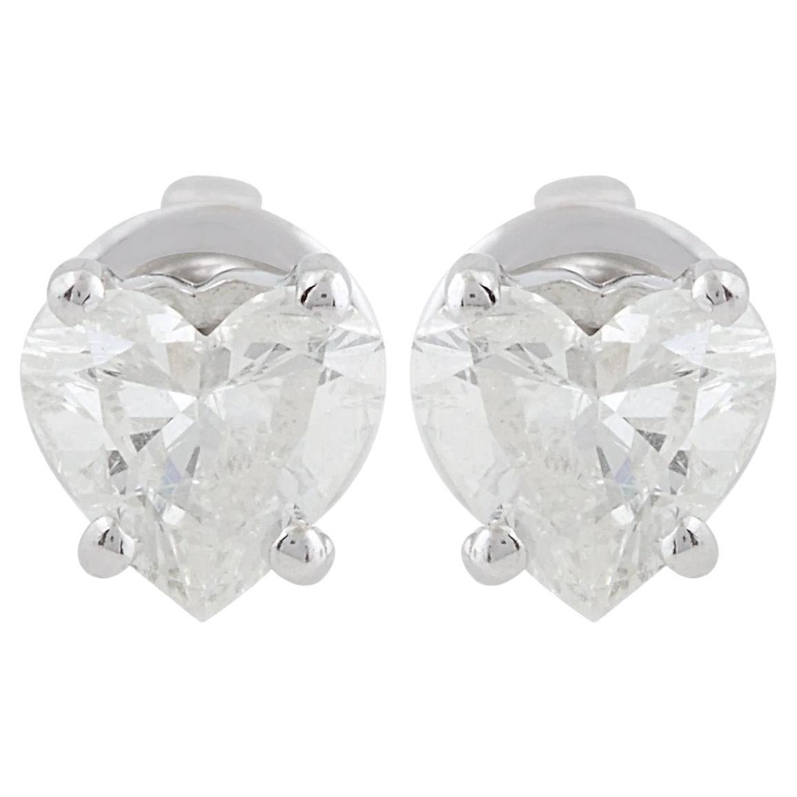 10 Karat White Gold Diamond Heart Stud Earrings For Sale