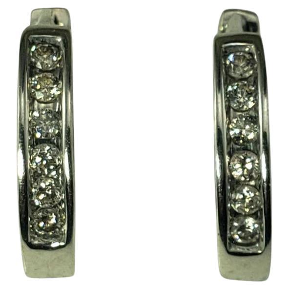 10 Karat White Gold Diamond Hoop Earrings #21391