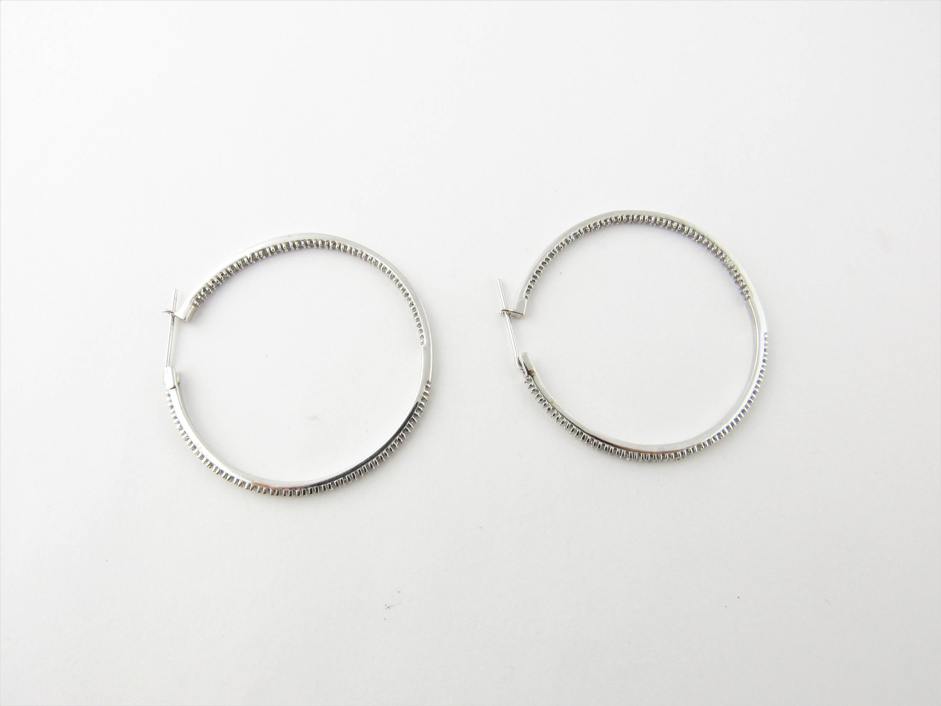 Round Cut 10 Karat White Gold Diamond Hoop Earrings
