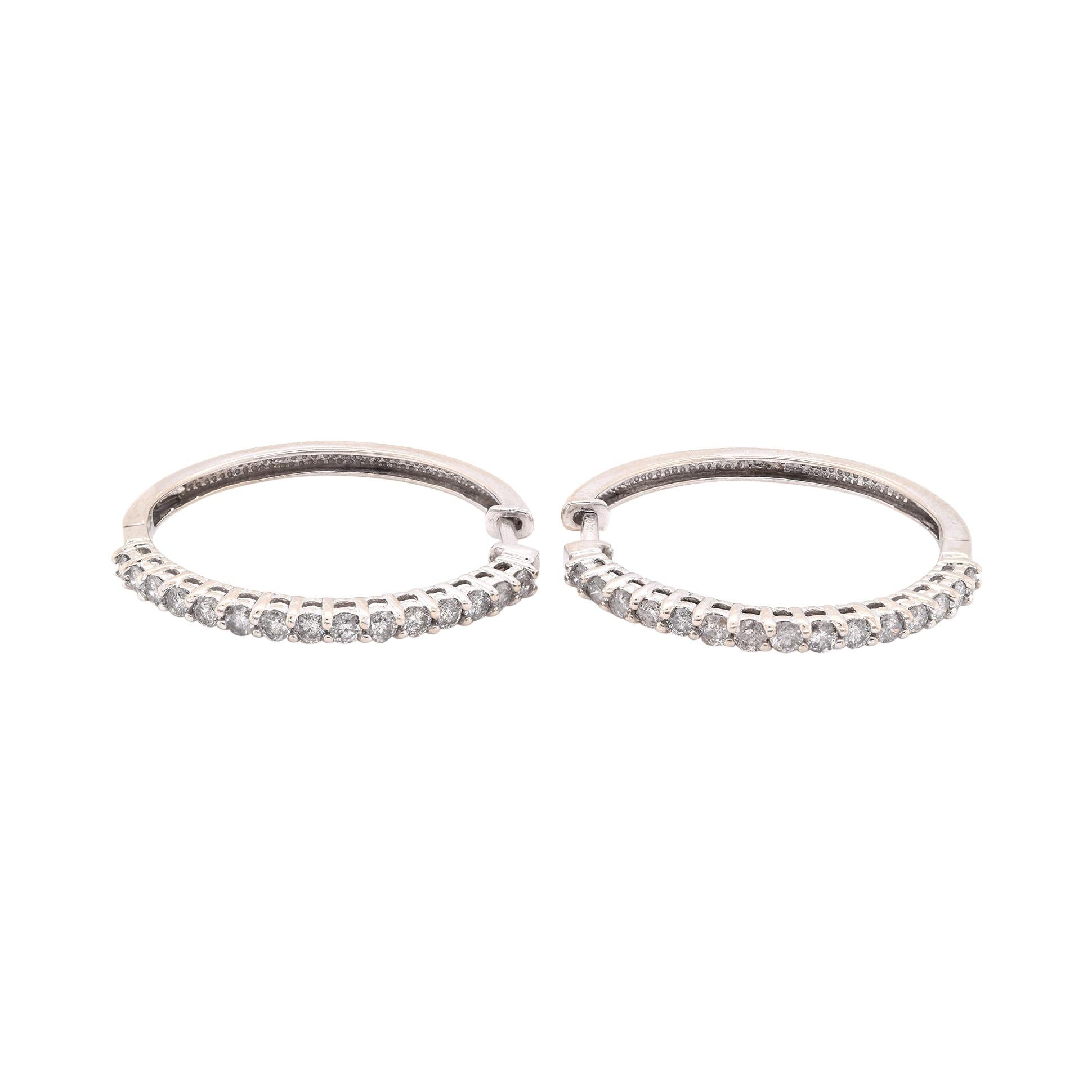 10 Karat White Gold Diamond Hoop Earrings