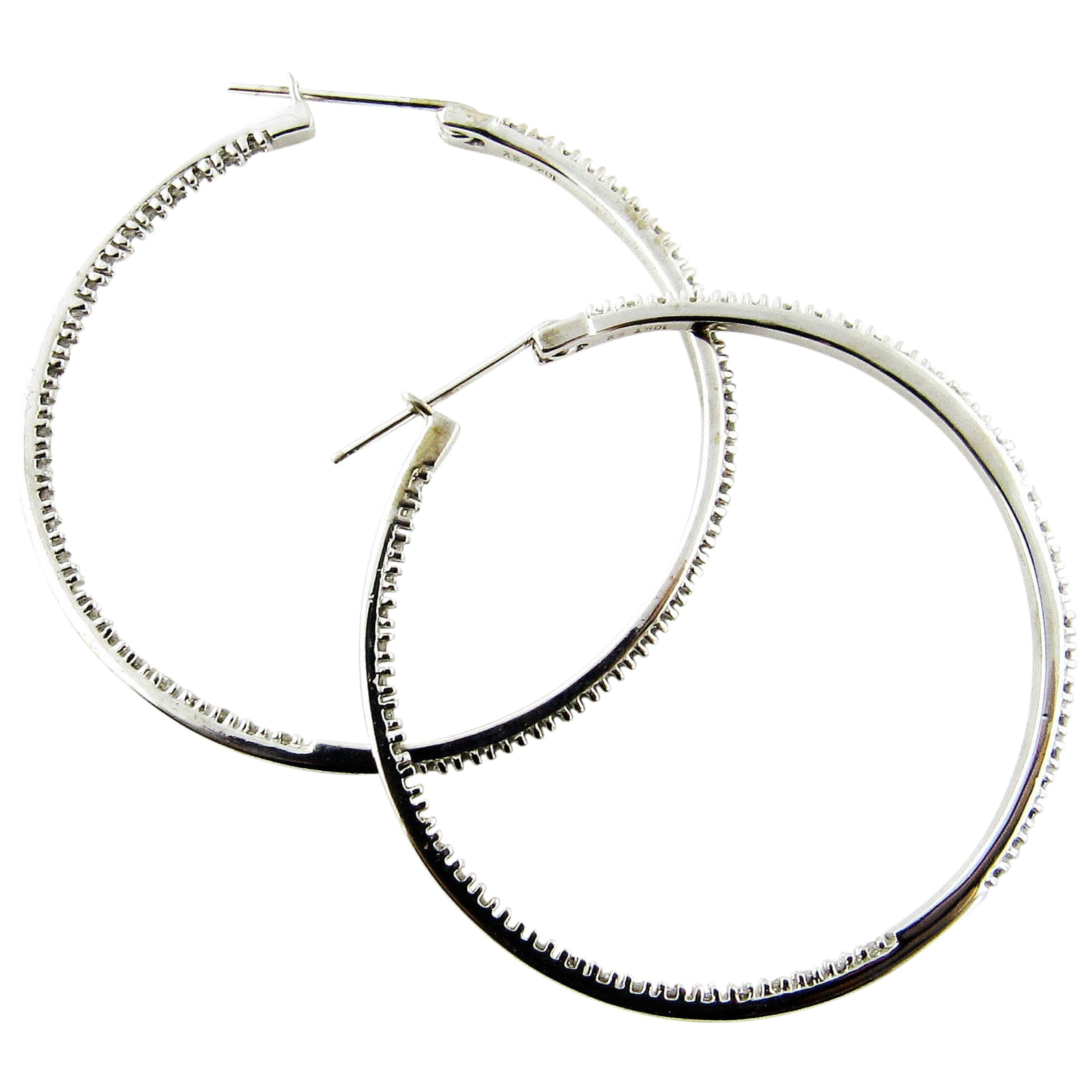 10 Karat White Gold Diamond Hoop Earrings