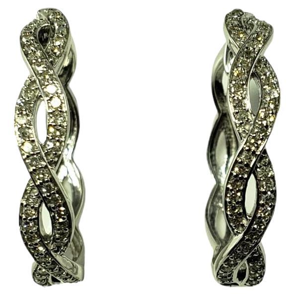 10 Karat White Gold Diamond Hoop Earrings For Sale