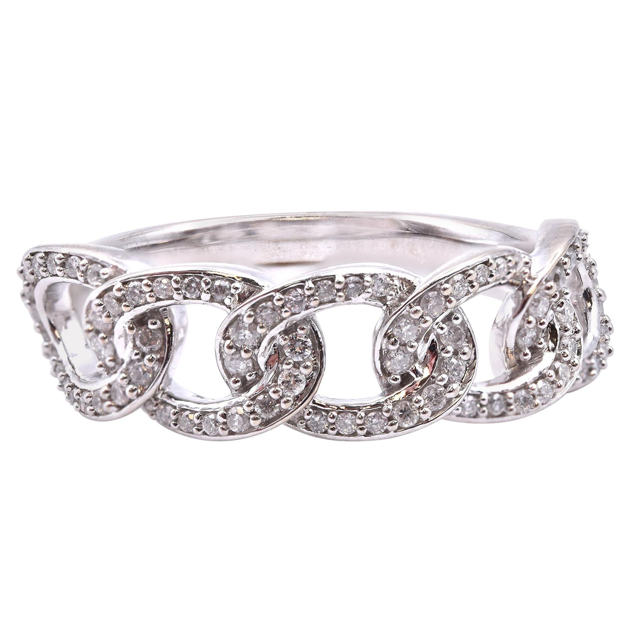10 Karat White Gold Diamond Link Fashion Ring