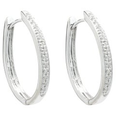 10 Karat White Gold Diamond Oval Hoop Earrings