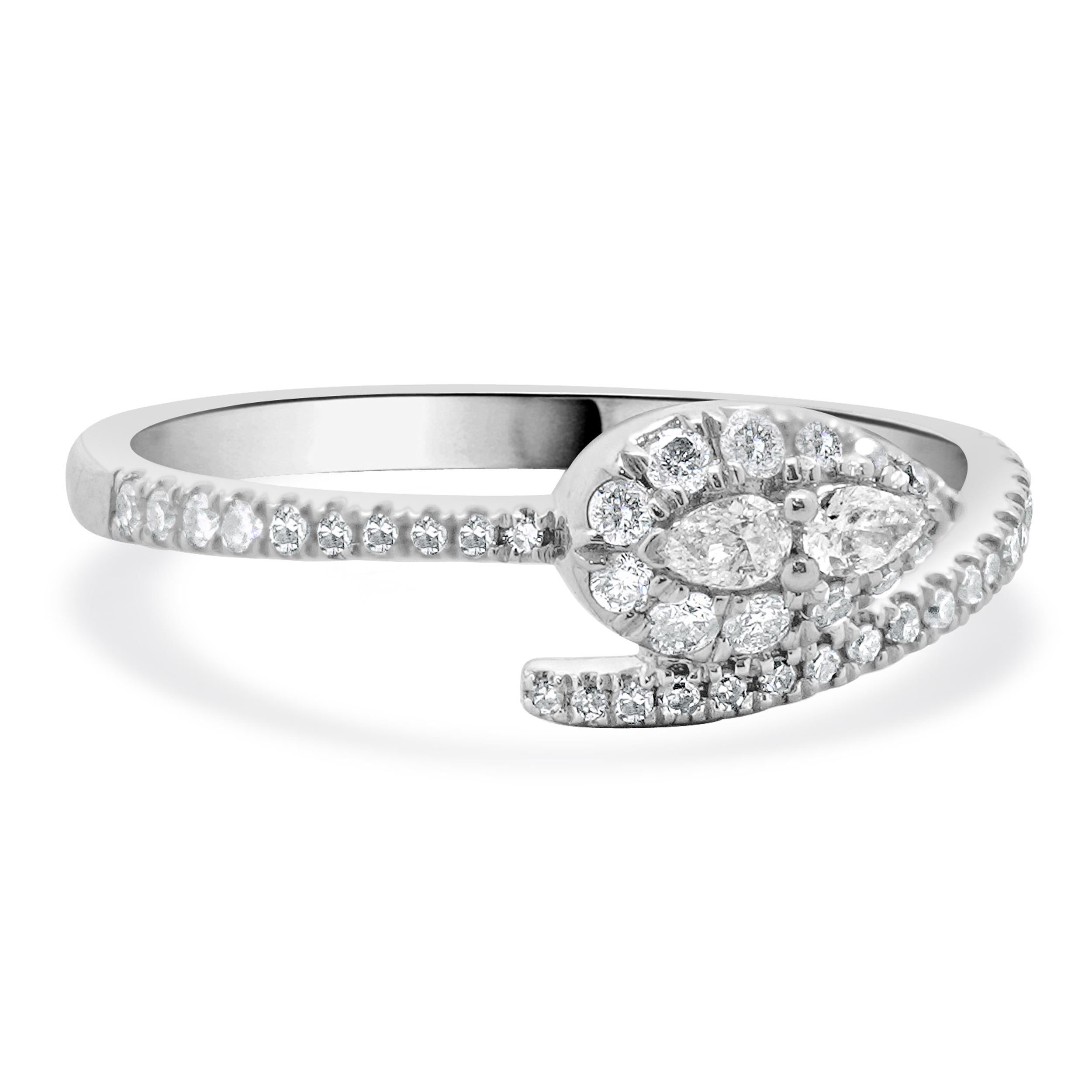 Round Cut 10 Karat White Gold Diamond Snake Bypass Ring For Sale