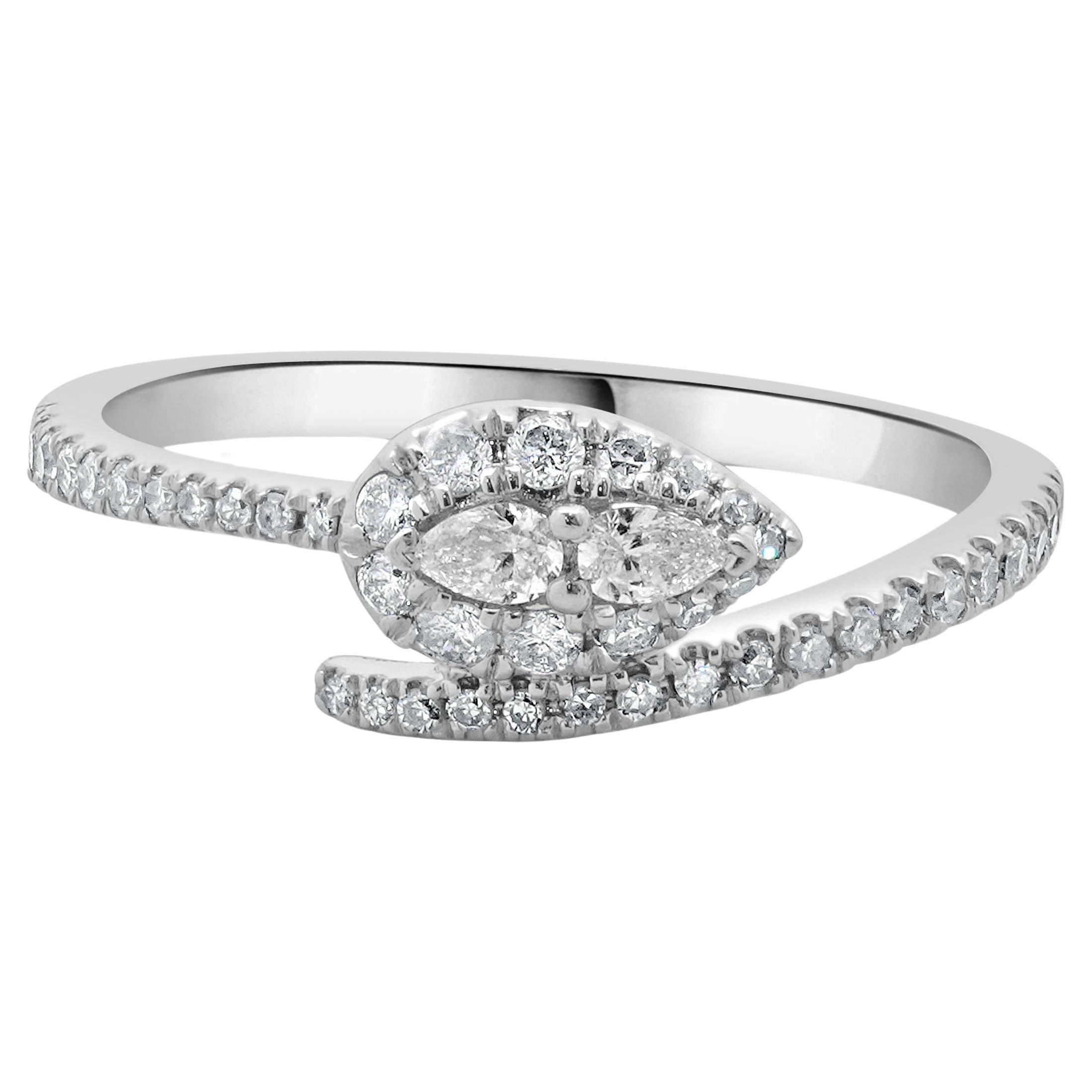 10 Karat White Gold Diamond Snake Bypass Ring For Sale