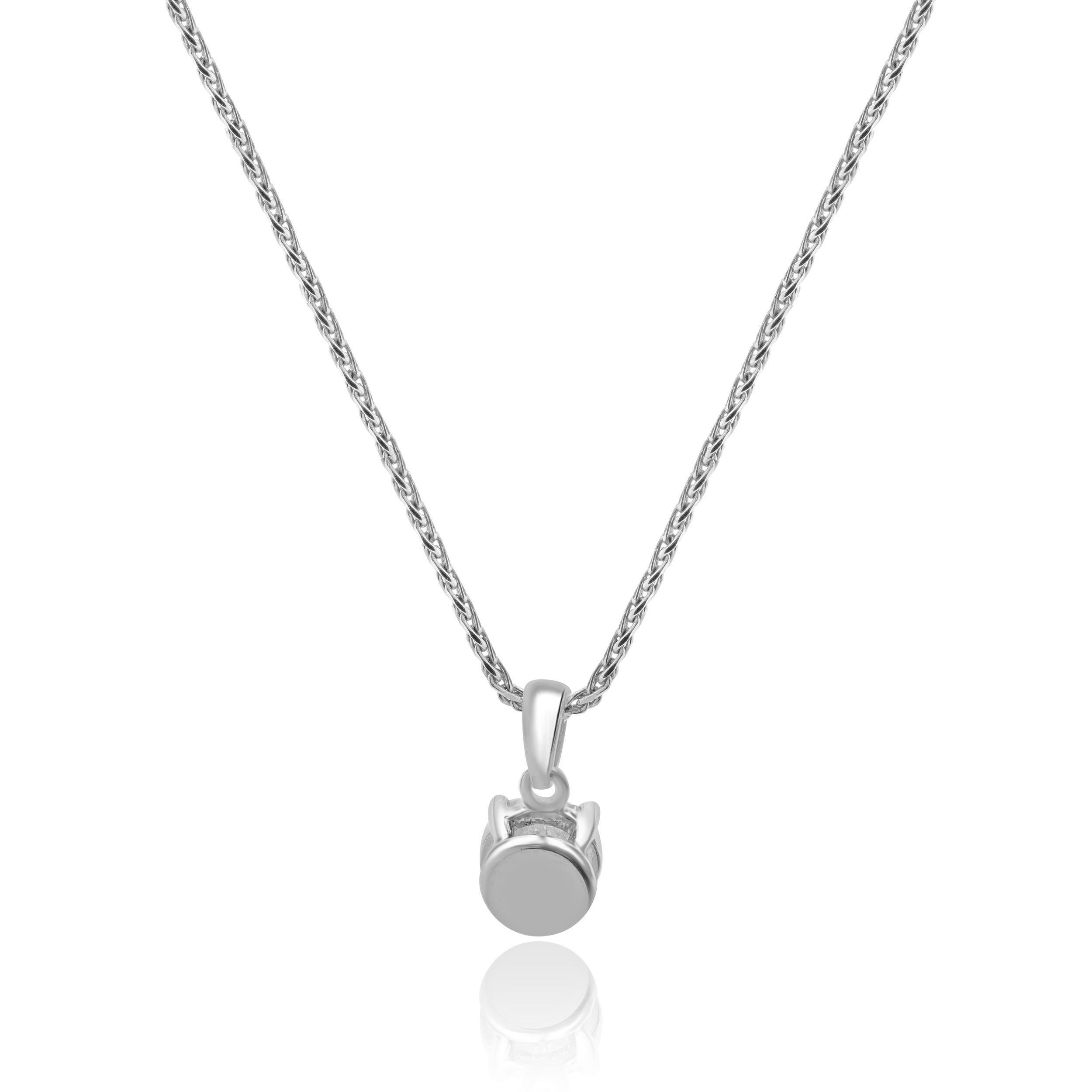 Designer: custom
Material: 10K white gold
Diamonds: round brilliant cut = 0.25ct
Color: I
Clarity: I2
Dimensions: necklace measures 18-inches in length
Weight: 3.20 grams